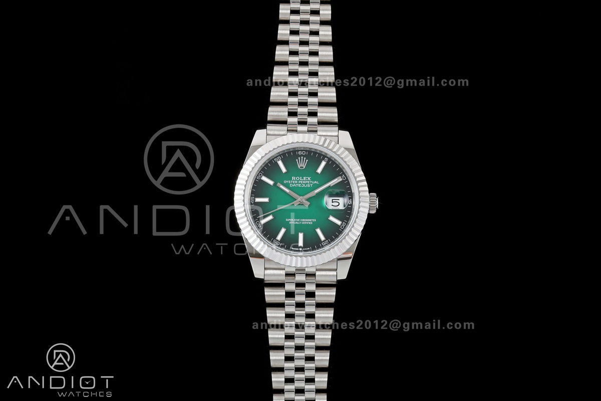 DateJust 41mm 126334 904 SS QF V2 1:1 Green Ombre Dial Stick Marker On Jubilee Bracelet SH3235 (Free Sprung)